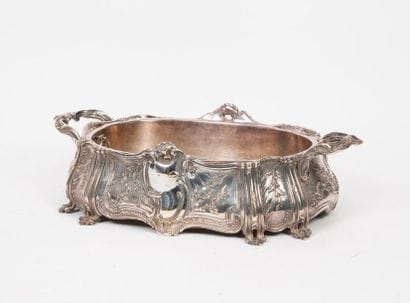 Oval planter in silvery metal decorated with...