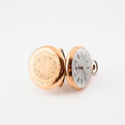Pocket watch in yellow gold (750).

Lid decorated...