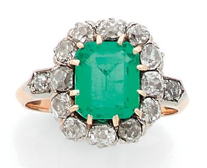 Daisy ring in yellow gold (750) and platinum...