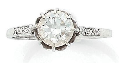 Solitaire ring in white gold (750) and platinum...