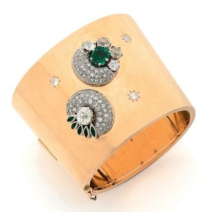 Large opening cuff bracelet in yellow and...