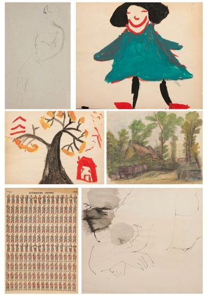 Carton à dessins contenant des dessins ou...