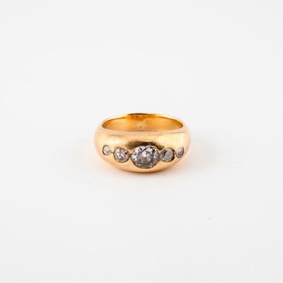 A yellow gold (750) ring set with five old...