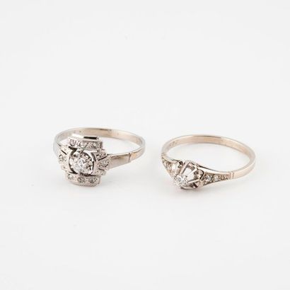Two rings in white gold (750) and platinum...