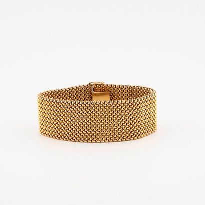 Yellow gold (585) ribbon bracelet with braided...