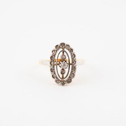 Small ring in yellow and white gold (750)...