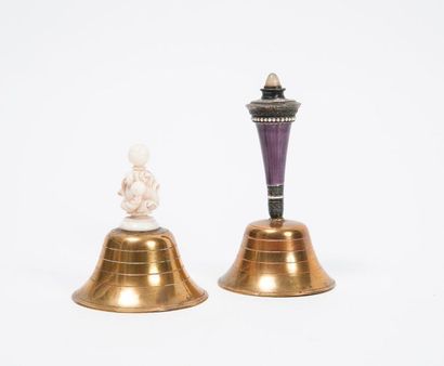 Two bells with bronzed metal chalices, with...