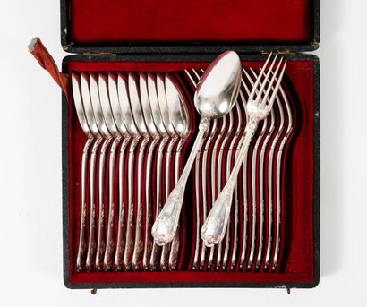 
Set of twelve silver (950) cutlery, shell...