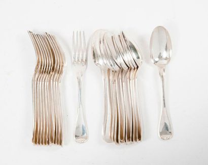 
Twelve (12) silver (950) table cutlery with...