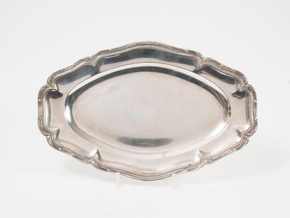 
Oval silver dish (950) with scrolled edges...