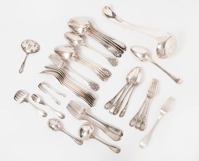 
Set of mismatched silver cutlery (950),...