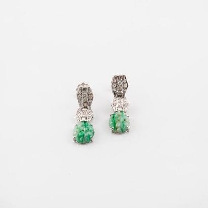 Pair of white gold (750) ear pendants formed...