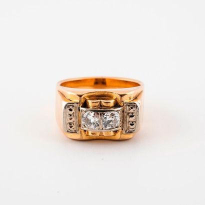 Yellow and white (750) gold signet ring,...