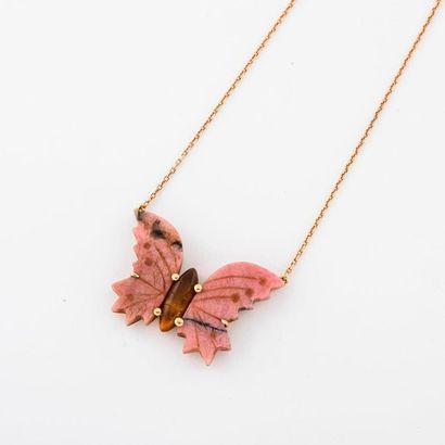 Yellow gold (750) necklace with a tiger-eye...