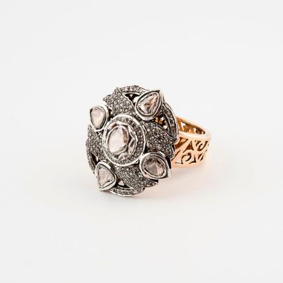 Ring in yellow gold (585) and silver (min....