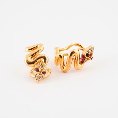 Pair of yellow gold (750) ear clips with...