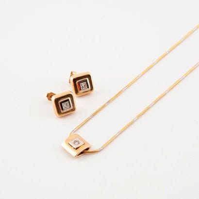 Half set in yellow and white gold (585) including...