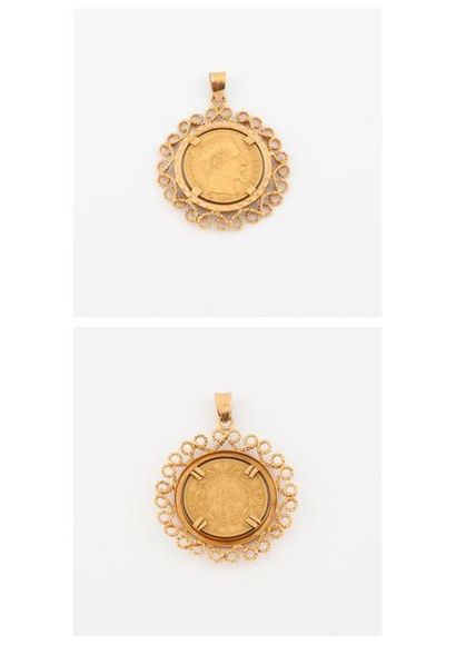 Pendant medallion in yellow gold (750) decorated...