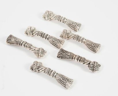 Suite of six silver plated metal knife holders...