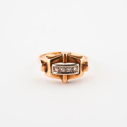 Yellow and white gold bridge ring (750) centered...