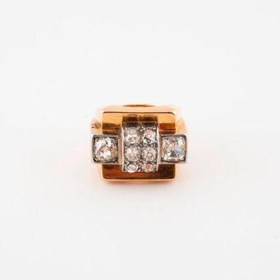 Tank type ring in yellow gold (750) and platinum...