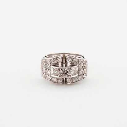 Platinum signet ring (850), the bridge adorned...