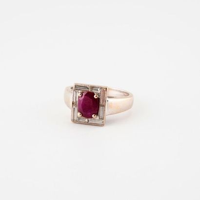 Rhodium-plated yellow gold (750) ring with...