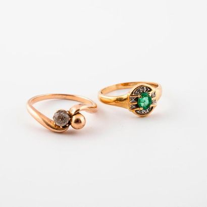 Two rings in yellow gold (750) : 

- One...