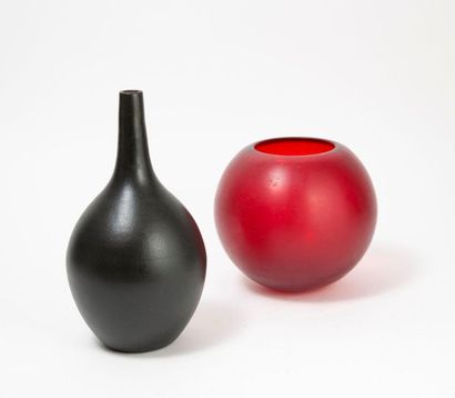 AMD


Garnet red glass ball vase.

Signed...