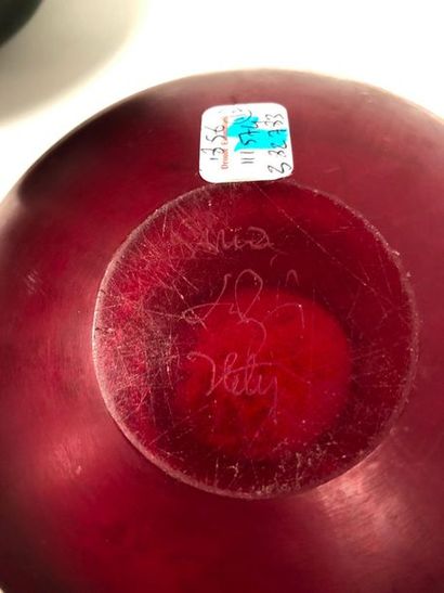 AMD


Garnet red glass ball vase.

Signed...