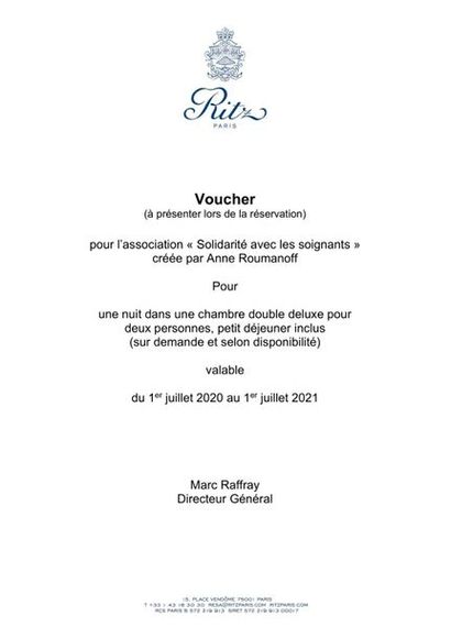 RITZ PARIS
One night in a deluxe double room...