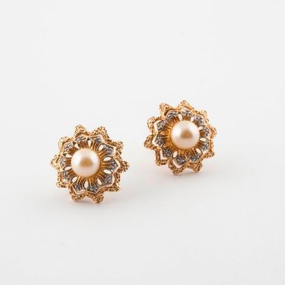 Paire de clous d'oreilles en ors jaune et...