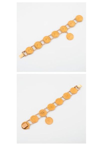 Bracelet articulé en or jaune (750) composé...