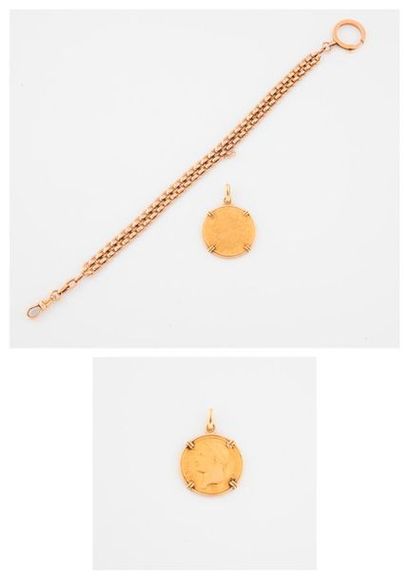 Chaîne de montre en or jaune (750) et pendentif...