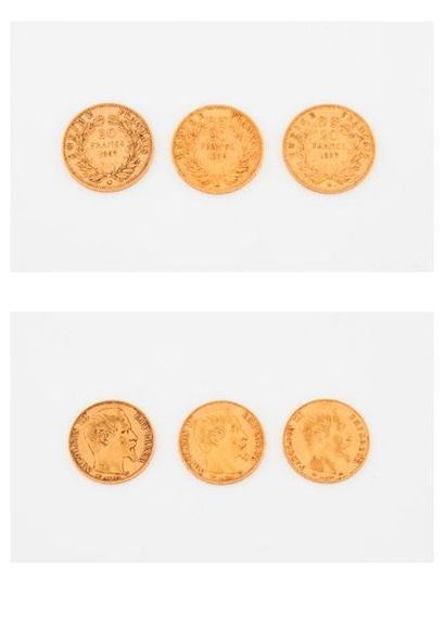 FRANCE 

Lot de 3 pièces de 20 francs or,...