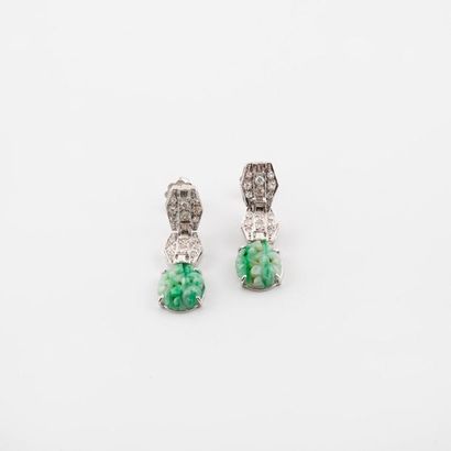 Pair of white gold (750) ear pendants formed...