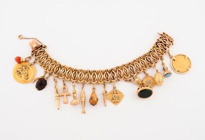 Bracelet yellow gold (750) with fancy stitch,...