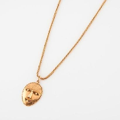 Neck chain in yellow gold (750) with palm...