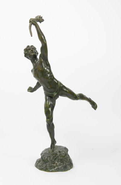 Charles LEMOYNE (1839-?) 
Man holding a torch.
Bronze...