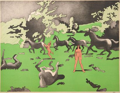 Henri CUECO (1929-2017)
Couple dans un paysage...