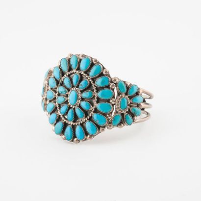 Bracelet manchette type Navajo en argent...