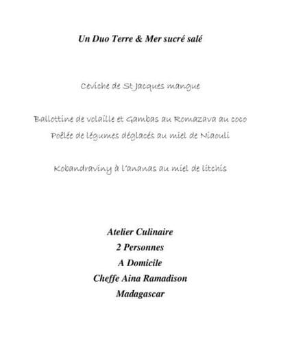 AINA RAMADISON
Atelier culinaire à domicile...