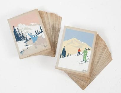 Lot de cartes de voeux vierges :
- 32 à décor...