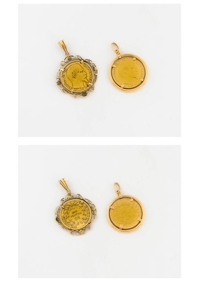 France
Set of two yellow gold pendants (750)...