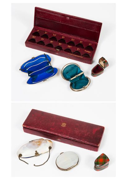 Four showcase objects:

- Small metal wallet...