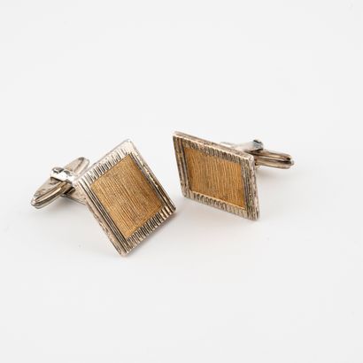 Pair of silver and silver-gilt (800) square...