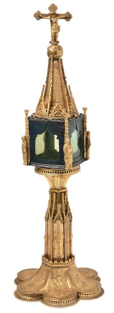 Reliquaire monstrance en cuivre doré et argent...