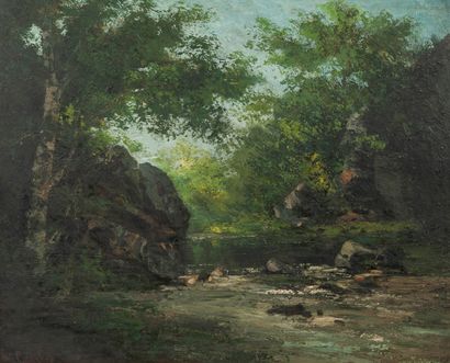 Ecole du XIXème siècle
Stream in the forest.
Oil...