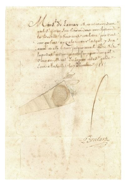 LETTRE DE CACHET. L.S. de LOUIS XV (secrétaire),...