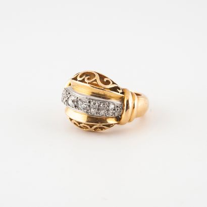 Bague jonc godronnée en or jaune (750) et...